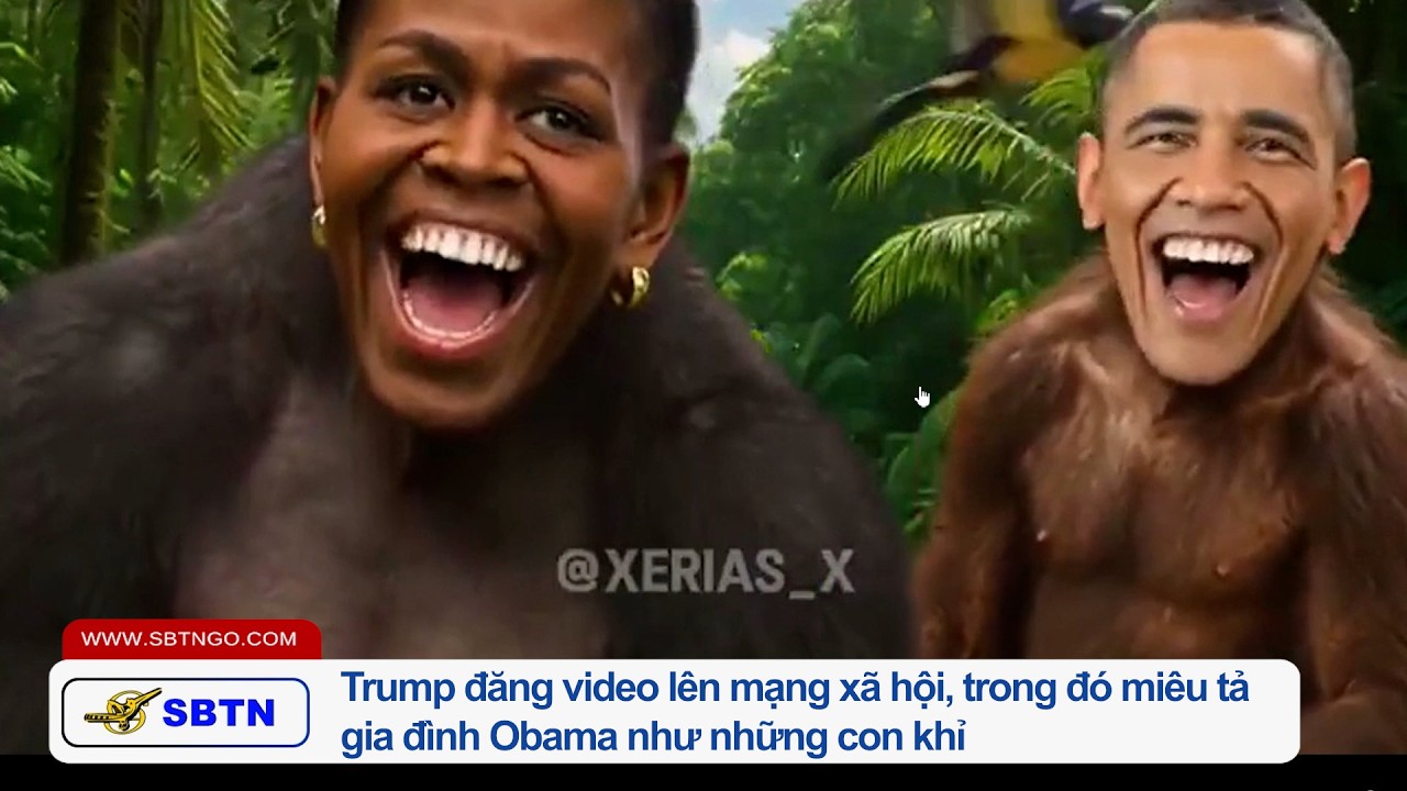Trump đăng video lên mạng xã hội, trong đó miêu tả gia đình Obama như những con khỉ