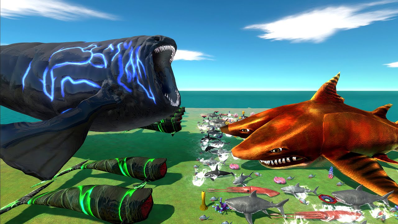 Aquatics Battle - 2 Headed Shark VS The Bloop is Growing - Animal Revolt Battle Simulator
