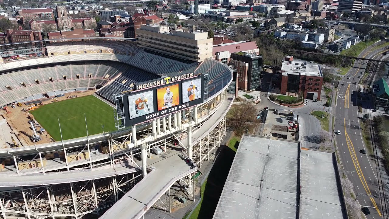 Drone fly by of Neyland Stadium - Knoxville, Tennessee - 03.20.2022
