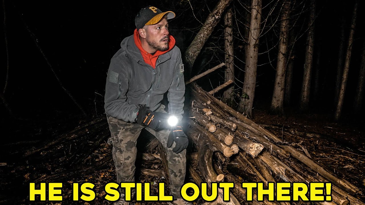 (HE IS STILL OUT THERE!) SCARY NIGHT  CAMPING ALONE with POSSIBLE SERIAL KILLER in the HAUNTED WOODS