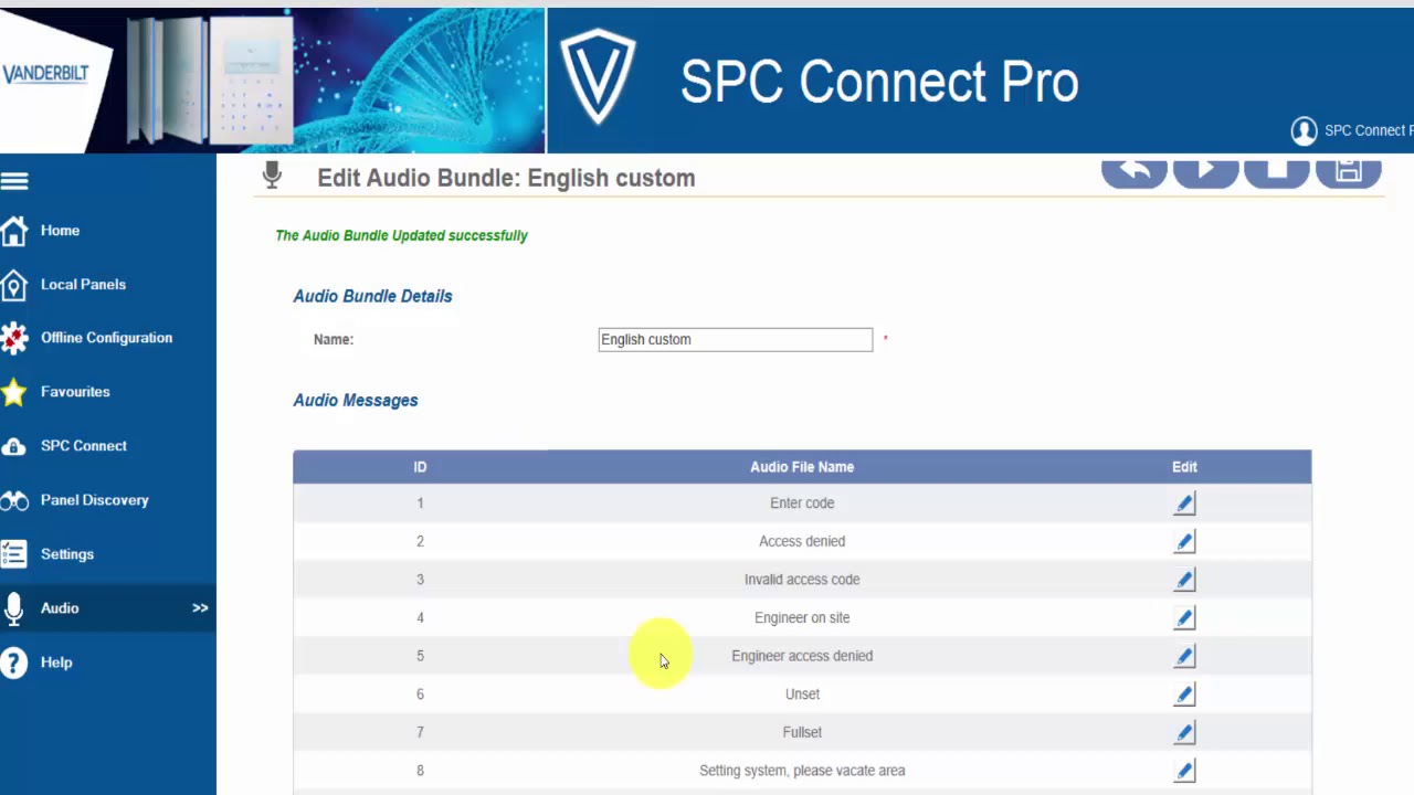 SPC Connect Pro - Audio configuration - create or upload audio bundles to your SPC intrusion system