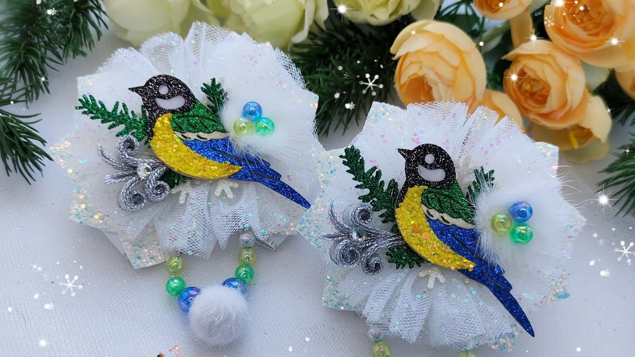 DIY зимние бантики с синичками🎀❄️🐦 Новогодние подарки для девочек своими руками! /DIY christmas bows