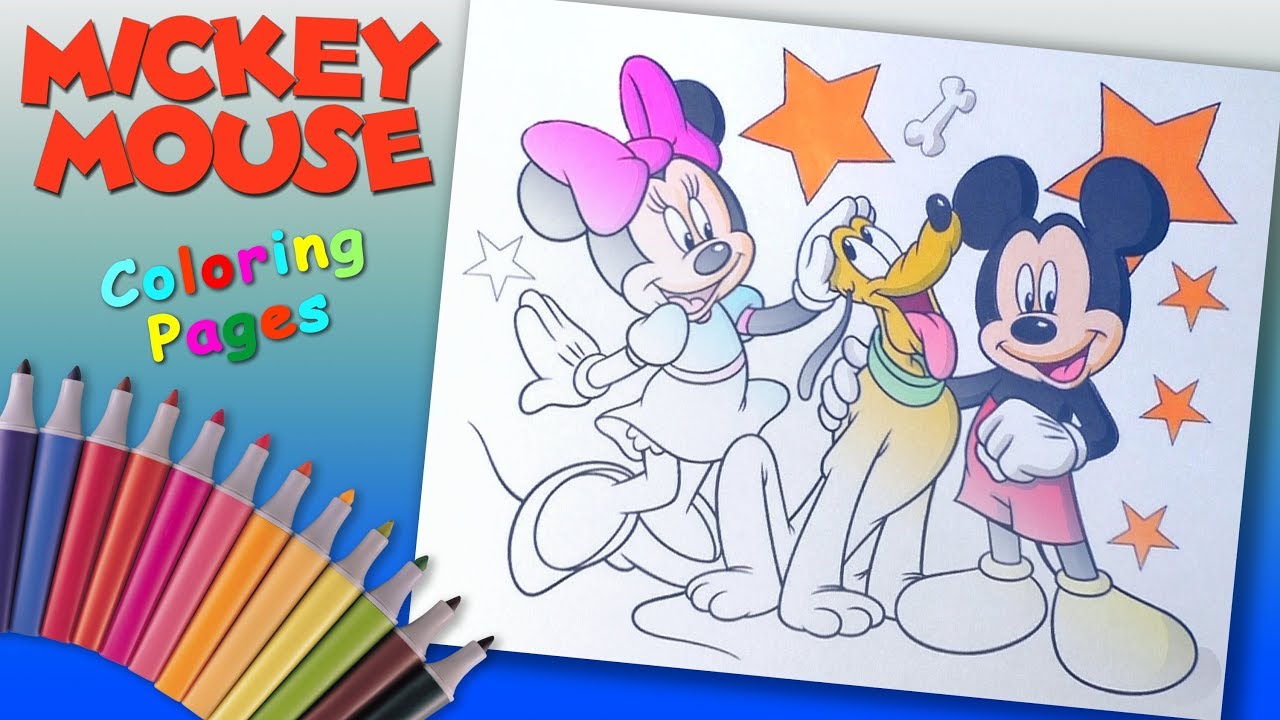 Mickey Mouse & Friends Disney Coloring Book Pages For Kids  Mickey Minnie and Pluto Colouring