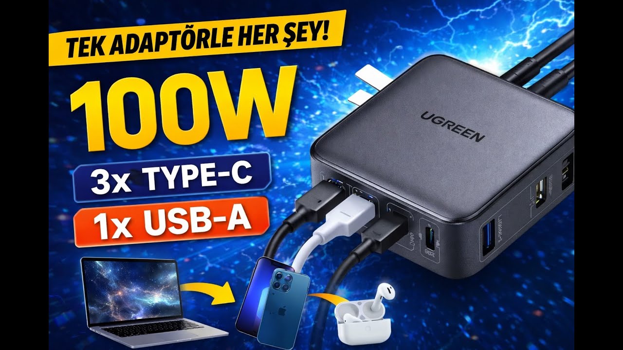 UGREEN 100W 4 Portlu GaN Şarj İstasyonu | 3 Type-C + USB Hızlı Şarj Cihazı İnceleme