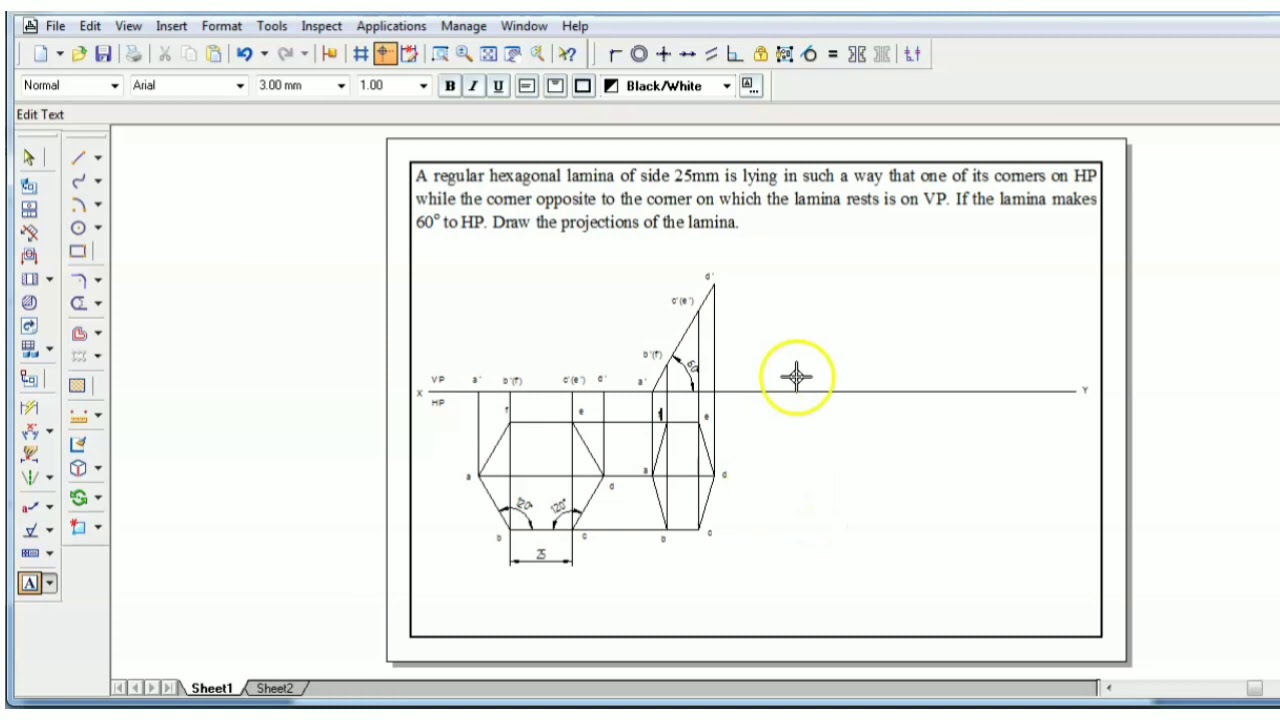 Engineering Graphics | Projections of Planes | Hexagonal Lamina