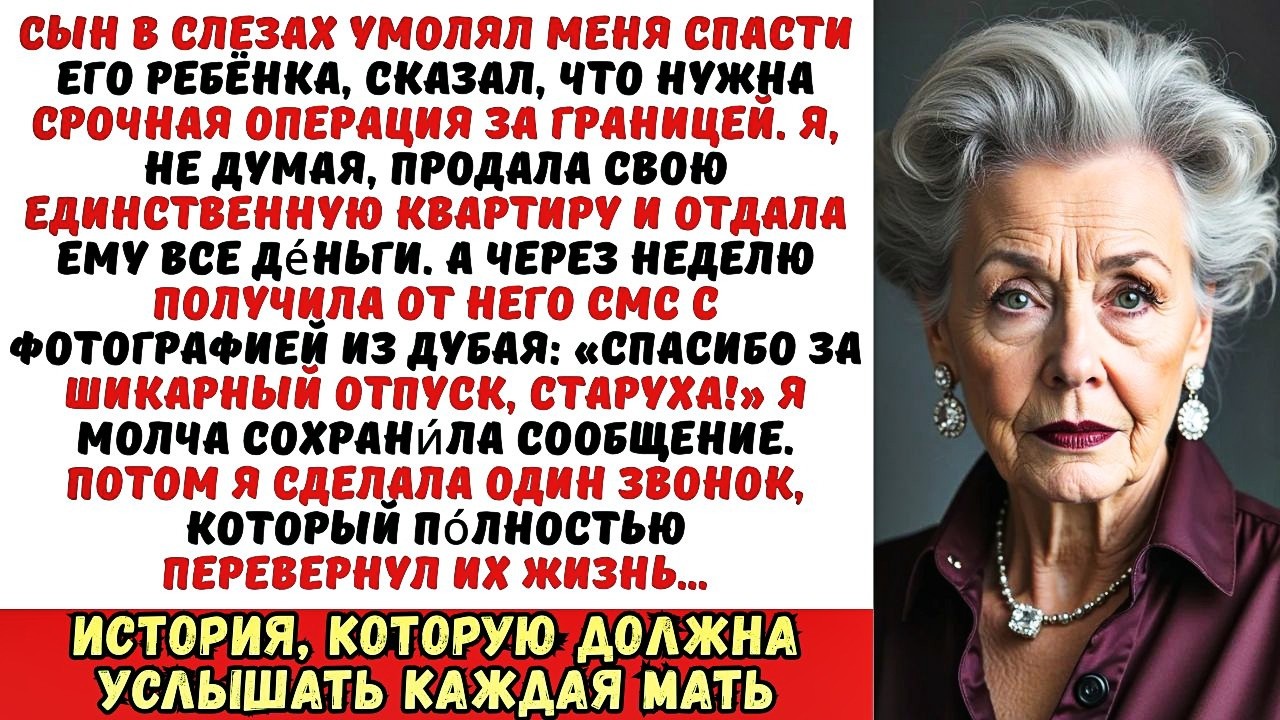 Я продала квартиру ради больного внука. А потом сын прислал мне СМС: Спасибо за отпуск, старуха!