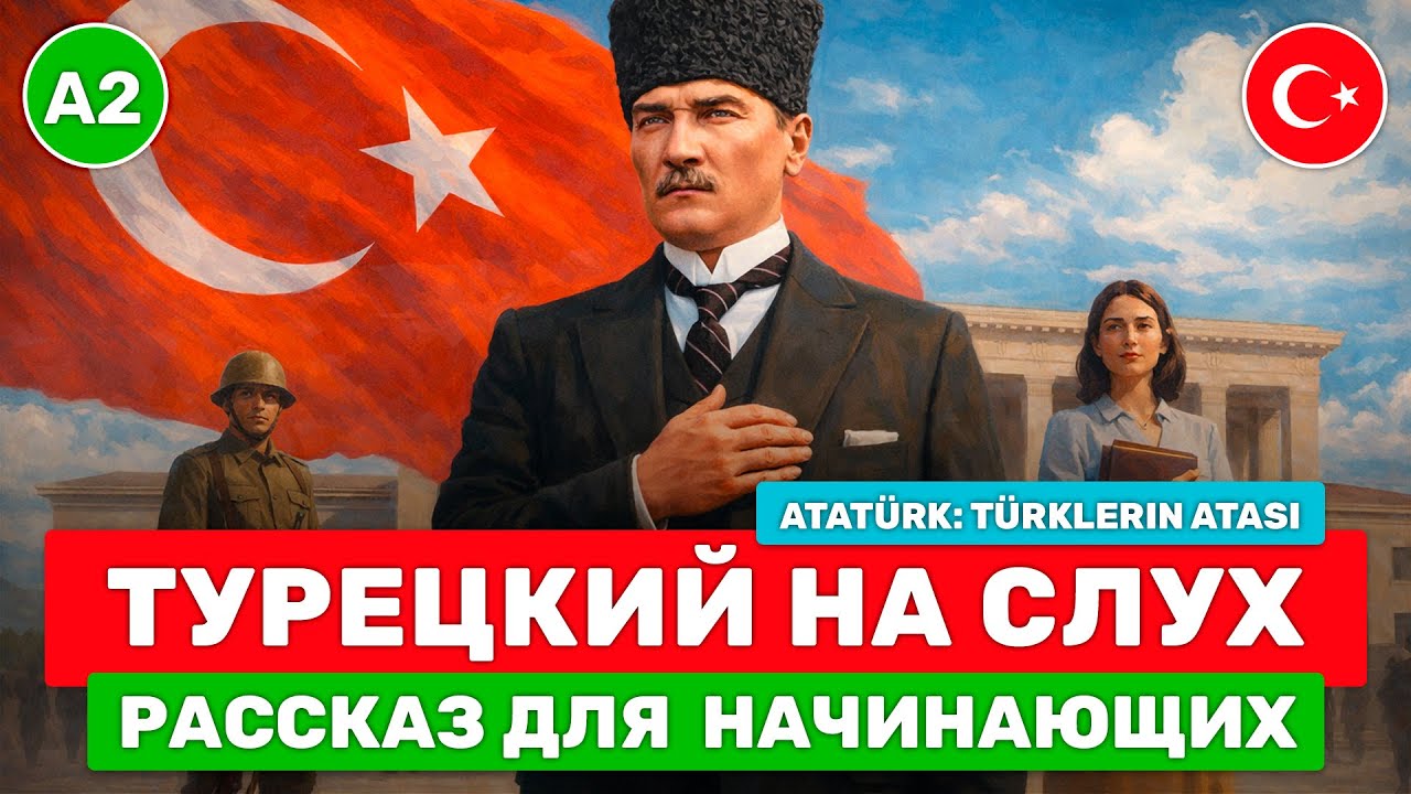 ИЗУЧАЙ ТУРЕЦКИЙ через короткие рассказы // Турецкий НА СЛУХ // 🇹🇷 Atatürk: Türklerin Atası (A2)