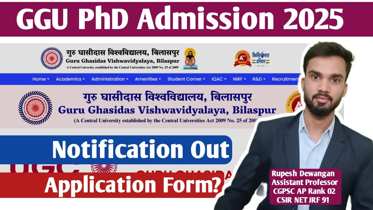 GGU PhD Admission 2025 I GGU PhD Notification  out I GGV PhD admission  Application form I GGV PhD