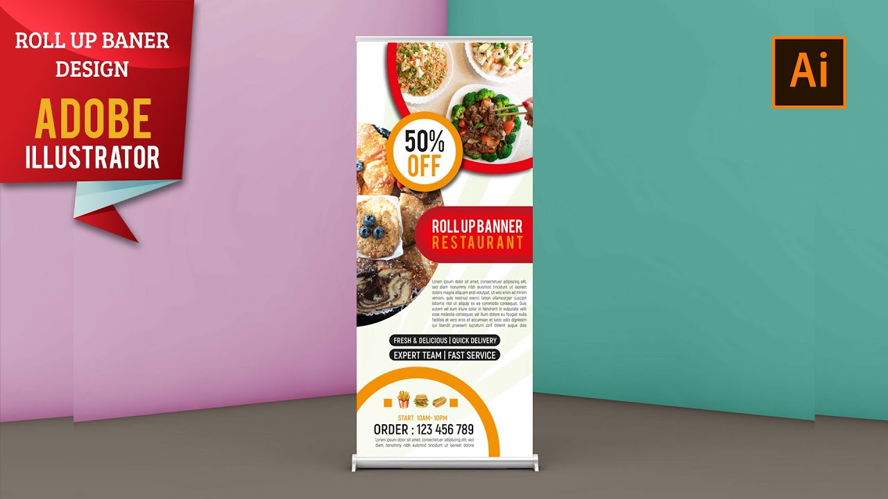 Illustrator Tutorial | Roll up Banner Design for Restaurant