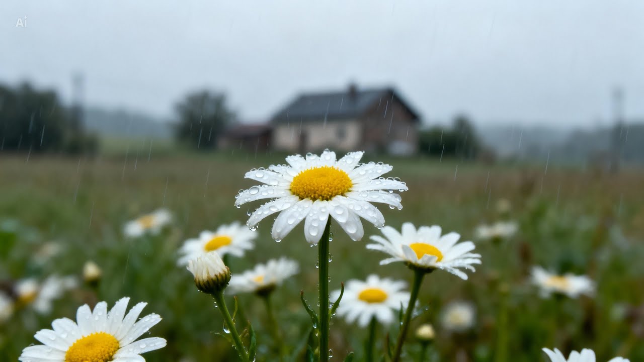 1 Hour Rainy Flower Field Ambience 🌼 | Relaxing Nature Sounds for Sleep & Study