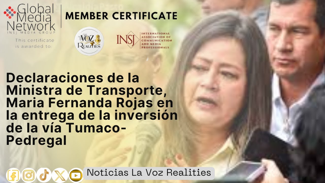 Ministra de Transporte, Mar&iacute;a Fernanda Rojas en la entrega de la inversi&oacute;n de la v&iacute;a Tumaco-Pedregal