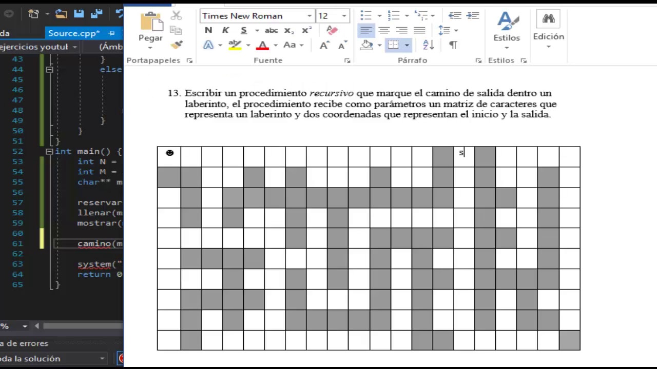 c++  recursividad memoria dinamica LABERINTO ejercicio 13