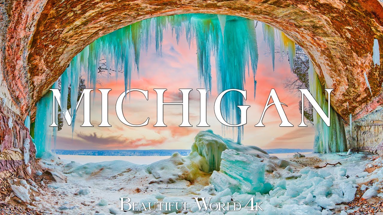Michigan 4K - Winter Wonderland with Frozen Lakes and Snowy Forests - Relaxing Music