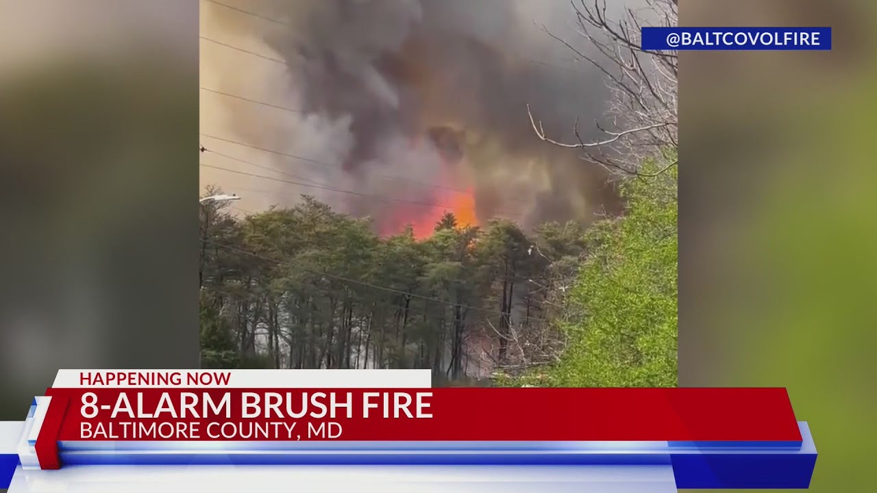 8-alarm brush fire prompts evacuations in Baltimore County