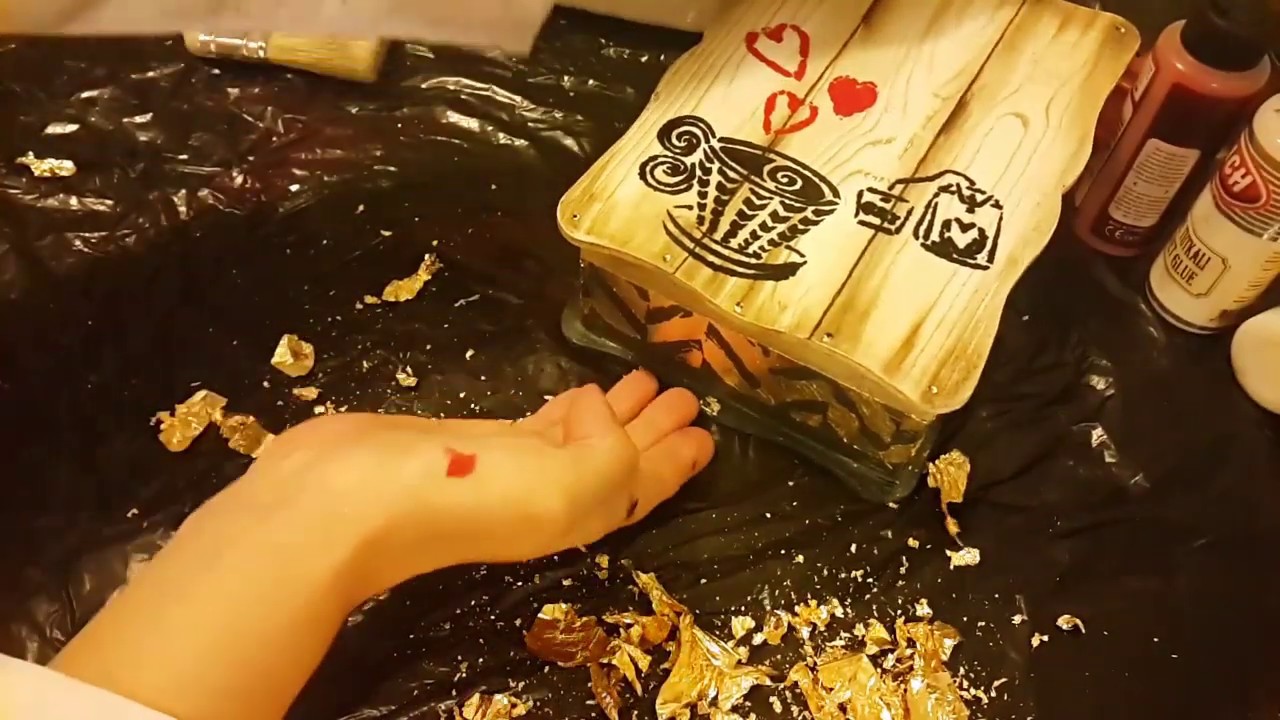Stencil Üzerinden Kadife Tozu ve Yaprak Varak Uygulaması & Maskeleme Jeli | (Ahşap Boyama) Dıy