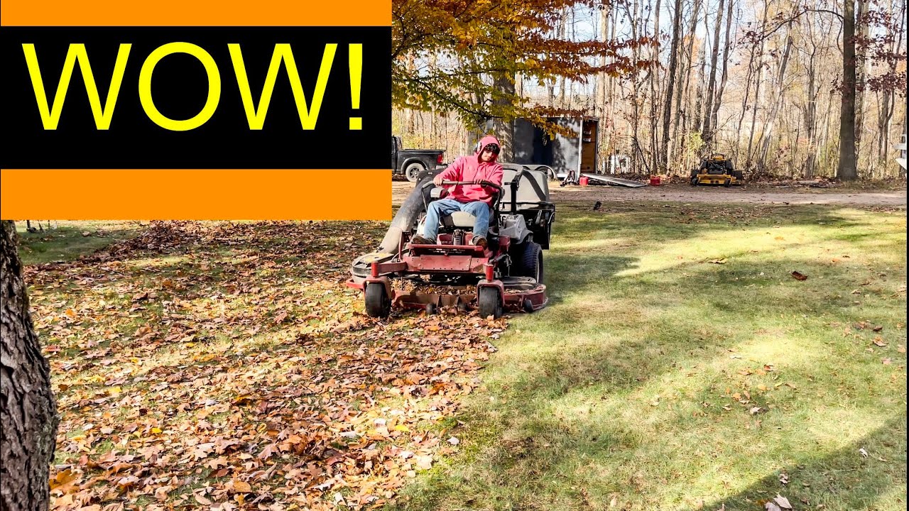 First leaf cleanup of 2022! (Sucking leaves up with the exmark ultravac bagger system.)