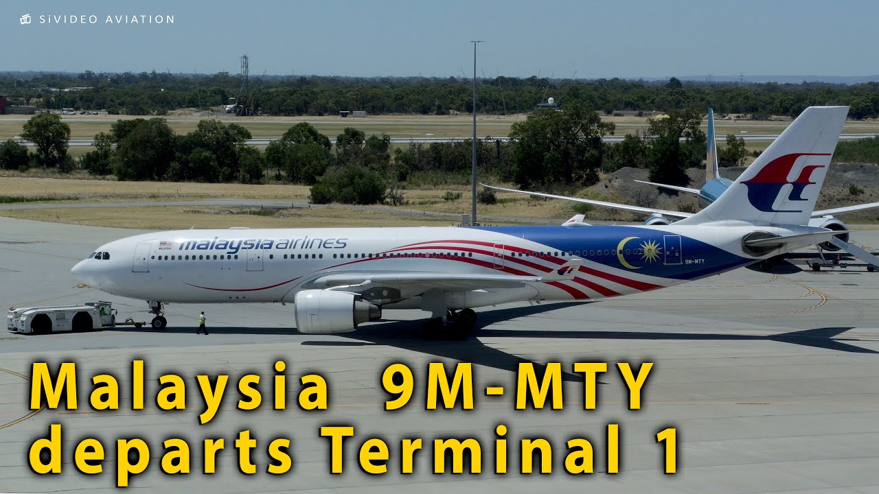 Malaysia Airlines (9M-MTY) pushes back from Gate 153 and starts engines at Perth Airport.
