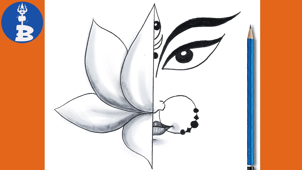 Maa Durga Face Drawing _ Devi Durga Maa Pencil Sketch _ Navaratri Special Drawing _ Lotus Drawing