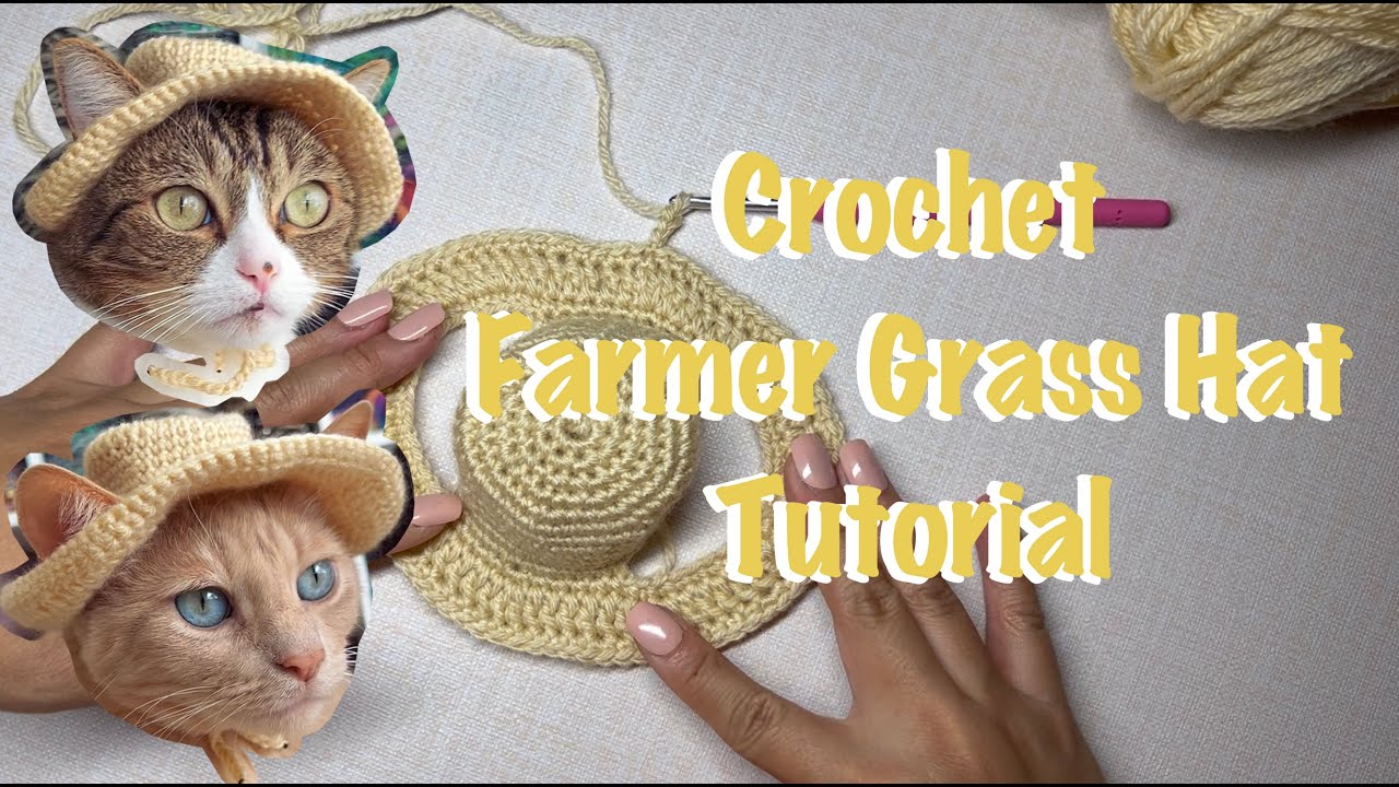 Tutorial -Crochet Farmer's Grass Hat- for Pet! easy and cute project. Halloween costume