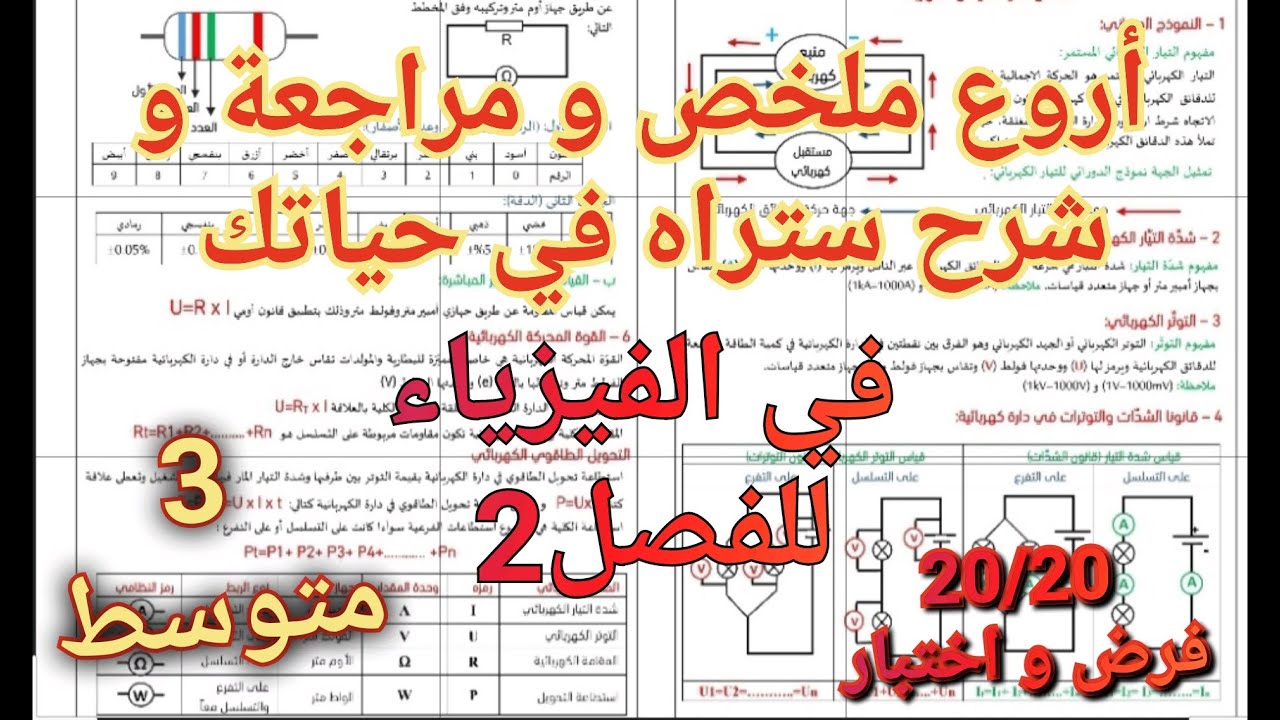 لأول مرة في التاريخ💥ملخص و مراجعة شاملة لجميع دروس الفيزياء للفصل2 سنة3متوسط/الظواهر الكهربائية 20👌