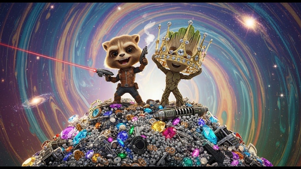 Galactic Guardians: Chibi Rocket and Groot's Unlikely Space Heist - 4k