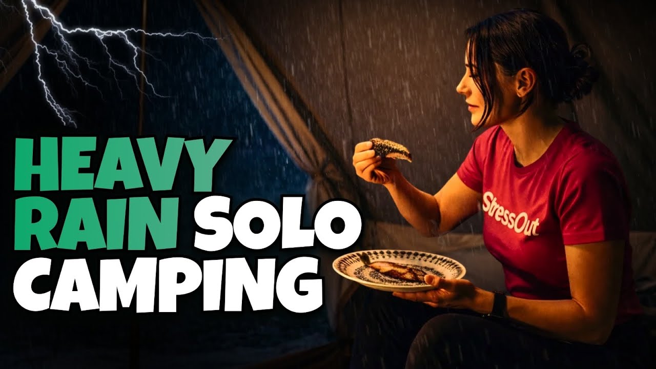 Solo Lake Camping in Heavy Rain | Fishing & Nature Sounds ASMR