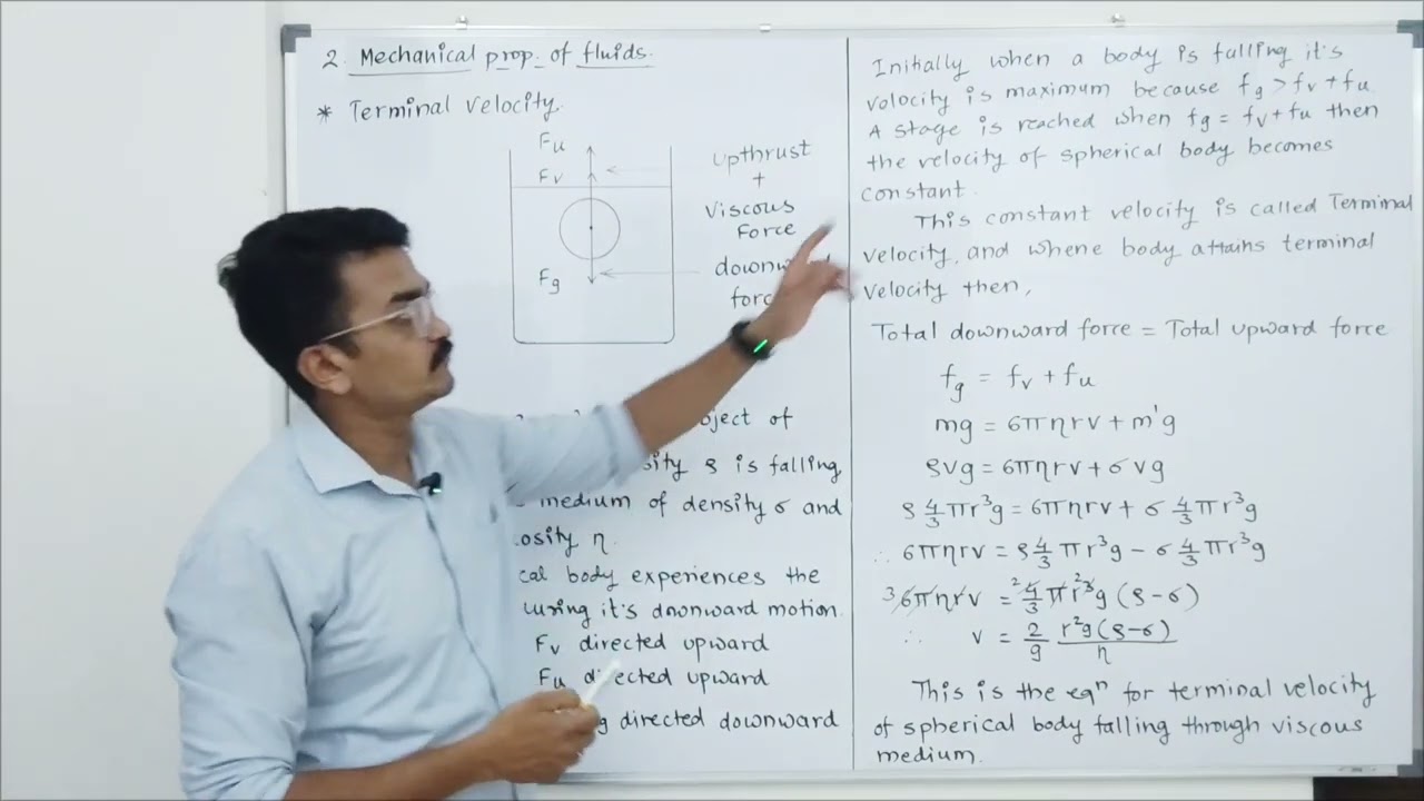 Terminal velocity of spherical body - Mechanical properties of Fluids. 