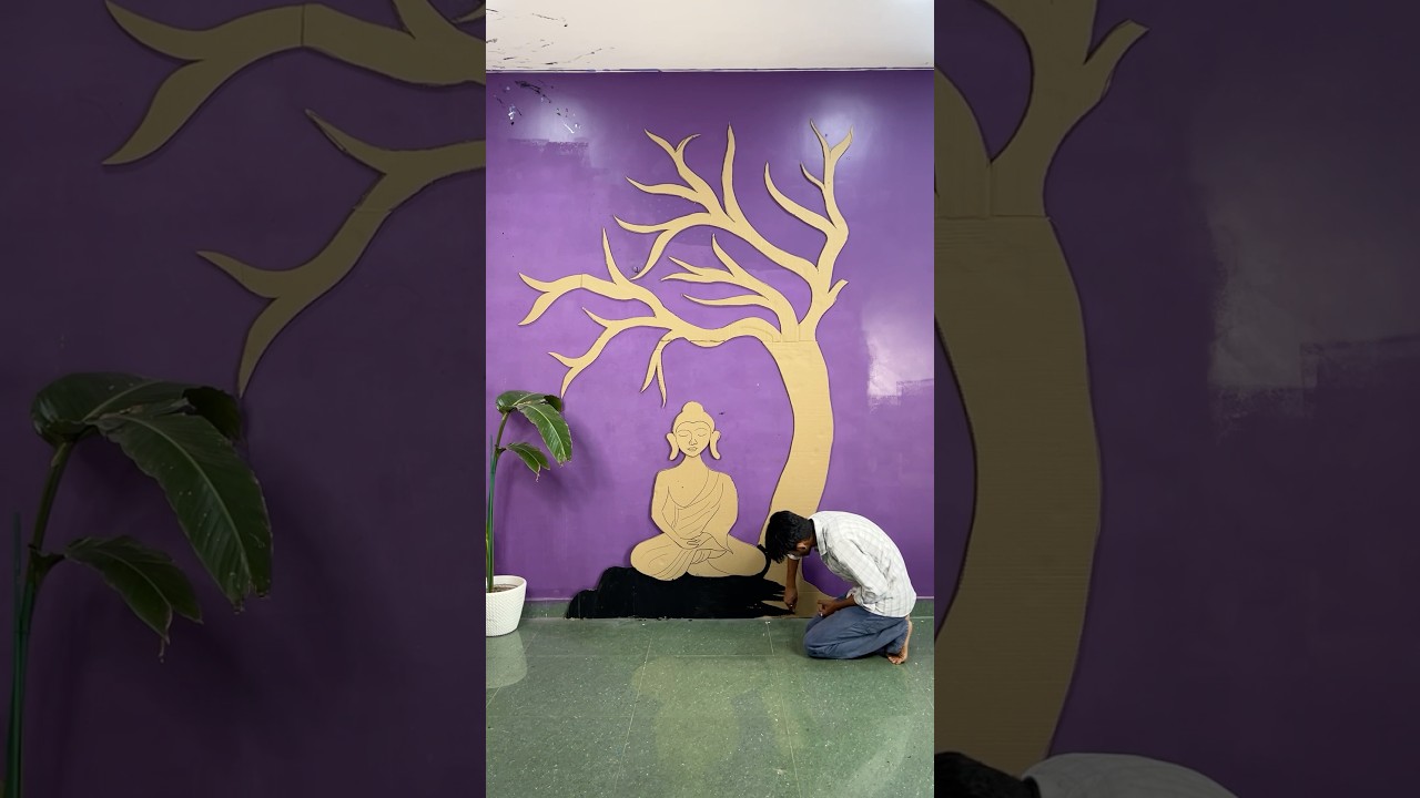 Buddha DIY wall decor with a tree 🌳 #shorts #buddha #papercrafts #papertree #homedecor