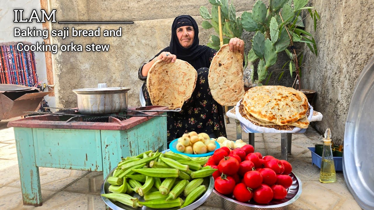 Village life in Iran: baking traditional bread and Cooking local Okra Dish | rural cuisine | ILAM