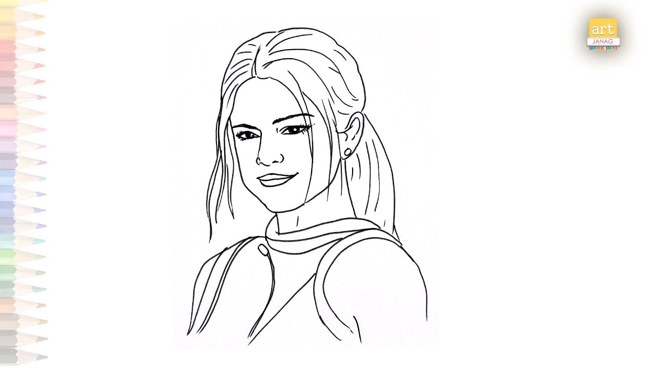 Selena Gomez drawing videos | How to draw Selena Gomez step by step | Selena Gomez outline drawings