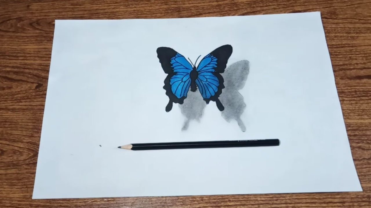 cara menggambar 3d kupu kupu - simple drawing tutorial