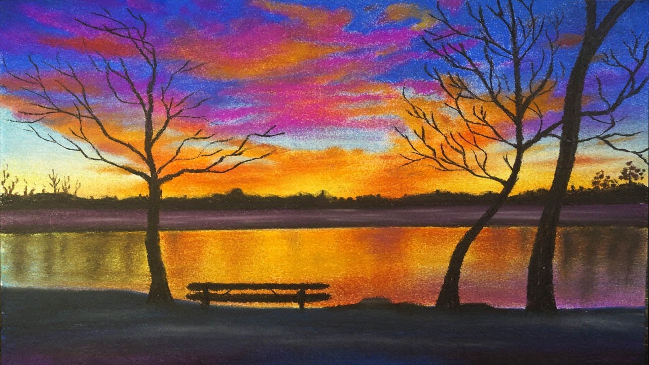 Soft Pastel Drawing of Winter Sunset ---for beginner
