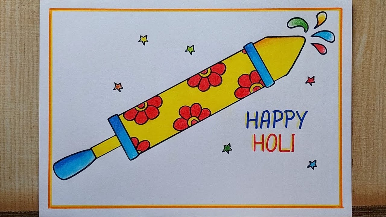 How to draw Pichkari drawing easy| Holi pichkari drawing| Designer Pichkari| Happy Holi drawing