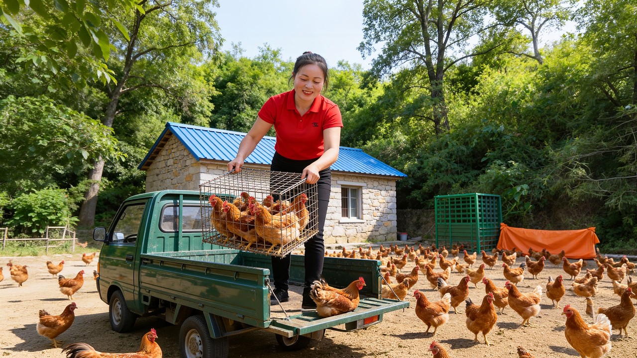 TIMELAPSE -- Harvest Many Chickens, Use Truck To Transport Chickens Go To Countryside Market Sell