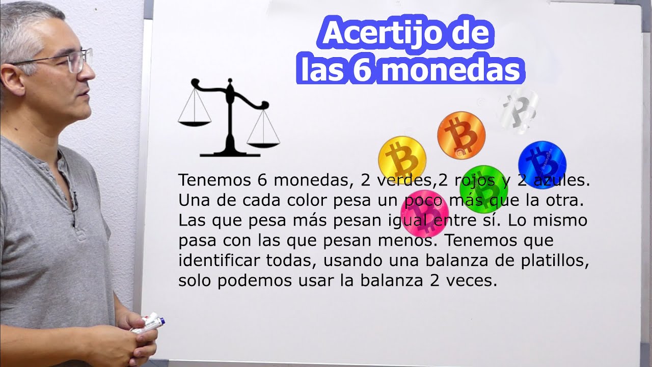 Acertijo de las 6 monedas de colores.