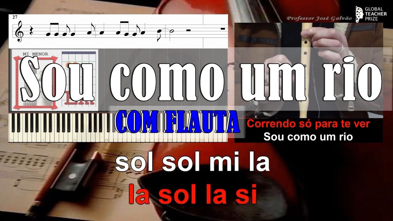 Sou como um rio Delfins Flauta Guitarra Piano Acordes Letra Tutorial Partitura Jose Galvao CVG