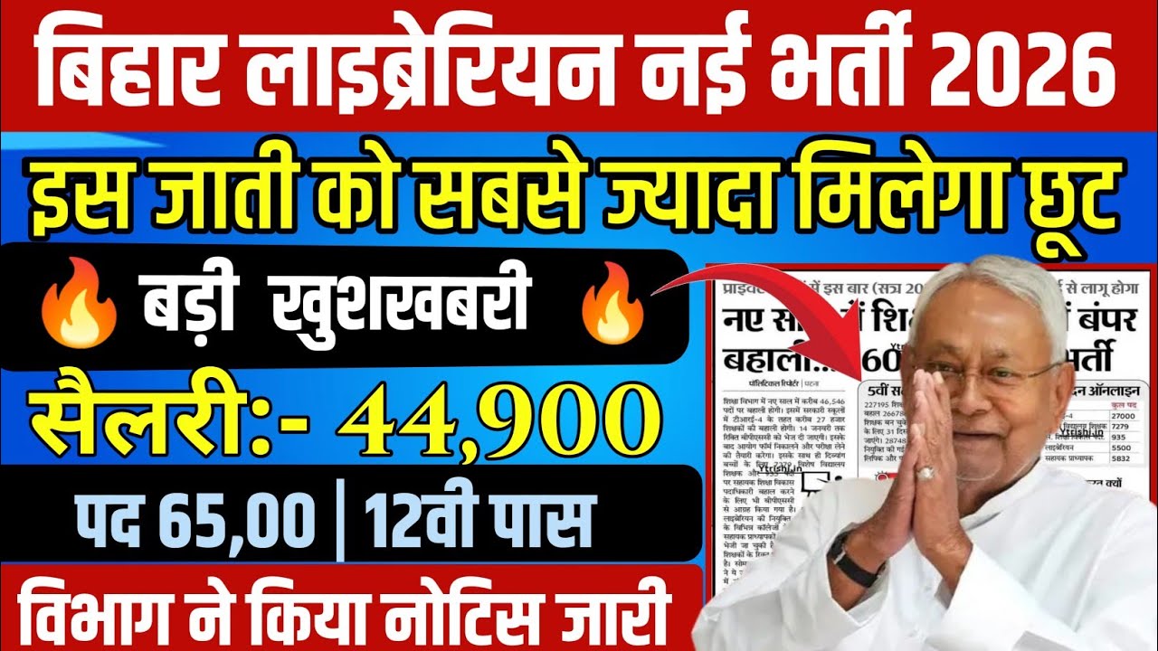 Bihar Librarian New Vacancy 2026 | बिहार लाइब्रेरियन 6500 पदों पर नई भर्ती 2026 | bihar new vacancy 