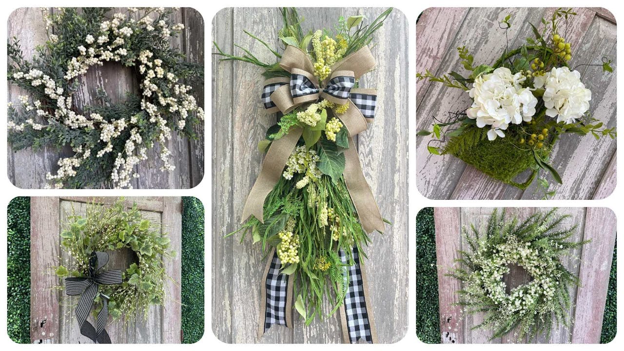Cream & Green Home Decor Compilation | Wreaths, Swag & Floral Arrangement Designs