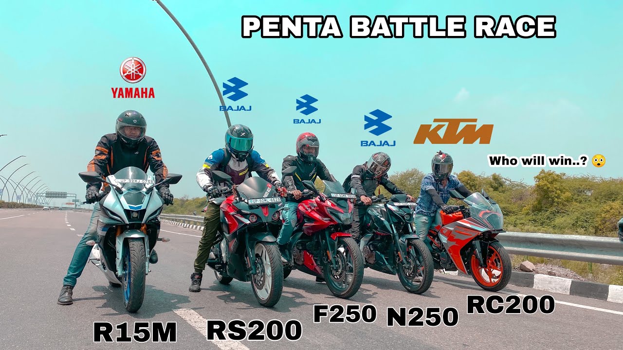 2022KTMRC200 VS N250 VS F250 VS R15M VS RS200 [ PENTA BATTLE RACE] कौन जीतेगा 🙄
