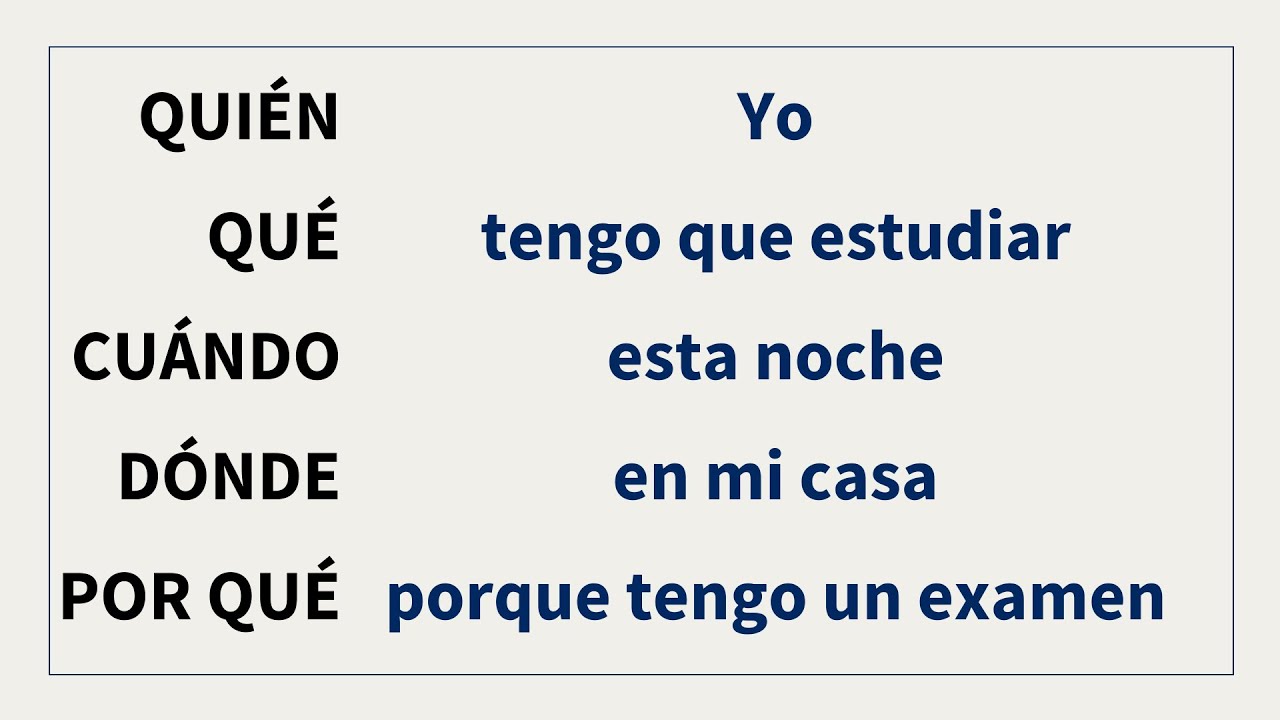 Create long sentences in Spanish using question words