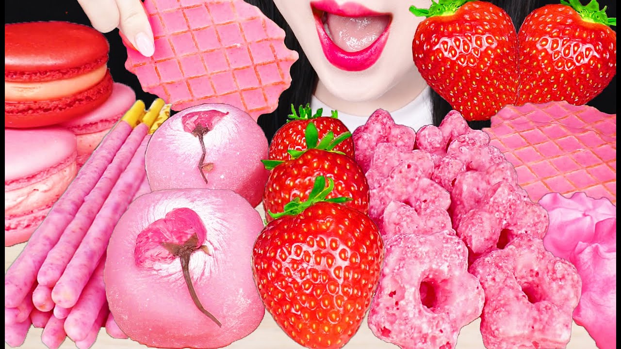 ASMR PINK FOOD, STRAWBERRY 핑크 푸드, 딸기 먹방 EATING SOUNDS
