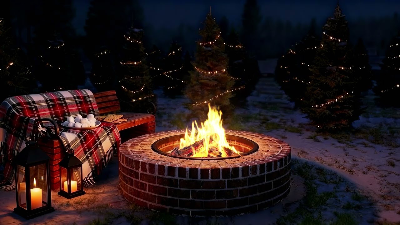 Relaxing Fire Pit Ambience | Winter Night Campfire with Mellow Acoustic Guitar