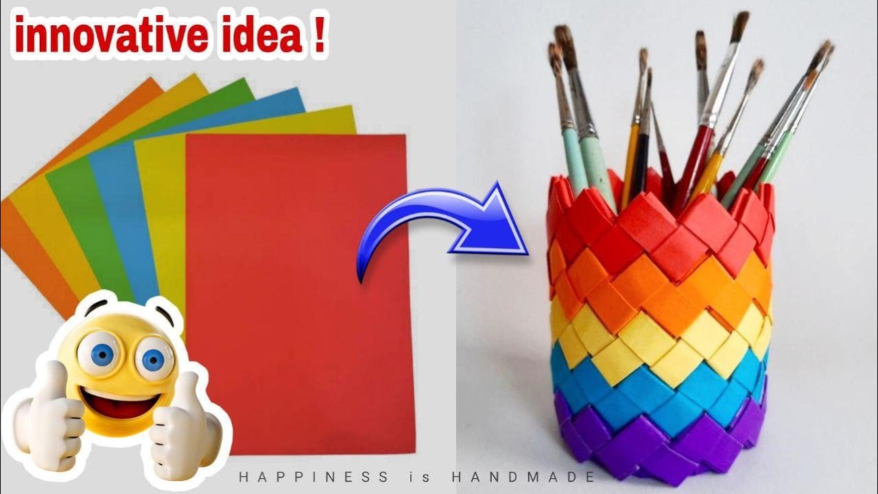 Pen Stand Making with Colorful Papers | How to Make Paper Pen Stand | Handmade Pen Stand/Pen Holder