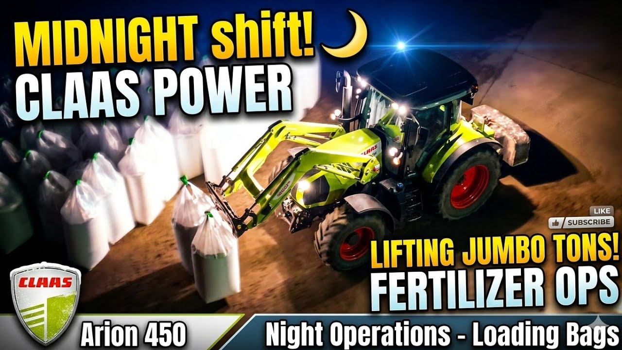 Claas Arion 450 Handling Jumbo Fertilizer Bags at Night 🚜 #claas #fertilizer #farmlife 