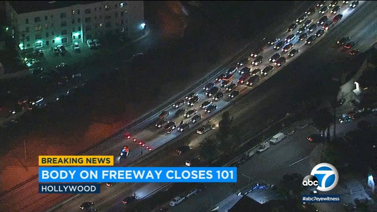 Man killed after running through 101 Freeway traffic, jumping off railing | ABC7