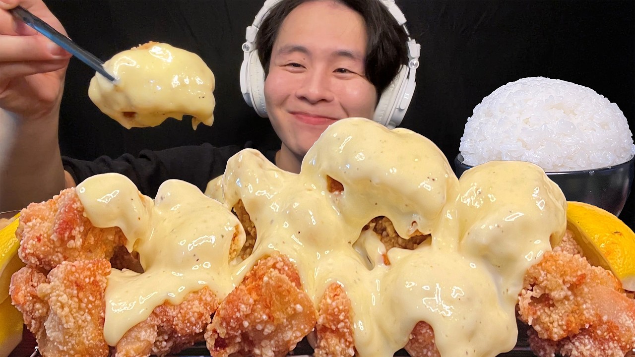 ASMR Garlic Mayonnaise Fried Chicken‼️【eating sound/mukbang】