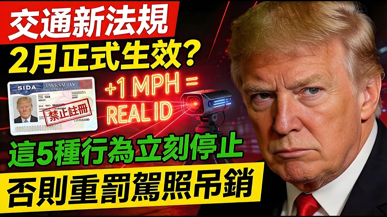 美國26年2月交通新法規生效：這5種行為以前沒事，現在重罰！第一條就讓無數華人中招！#美國交通新規 #2026美國法律 #超速罰單 #駕照扣分 #REALID #高齡駕駛 #保費漲價#DMV新規