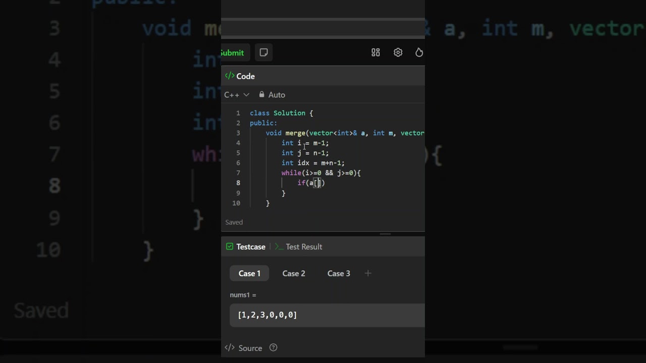 #leetcode 88 Merge Sorted Array #codingchallenge #cplusplus #competitiveprogramming #computerscience