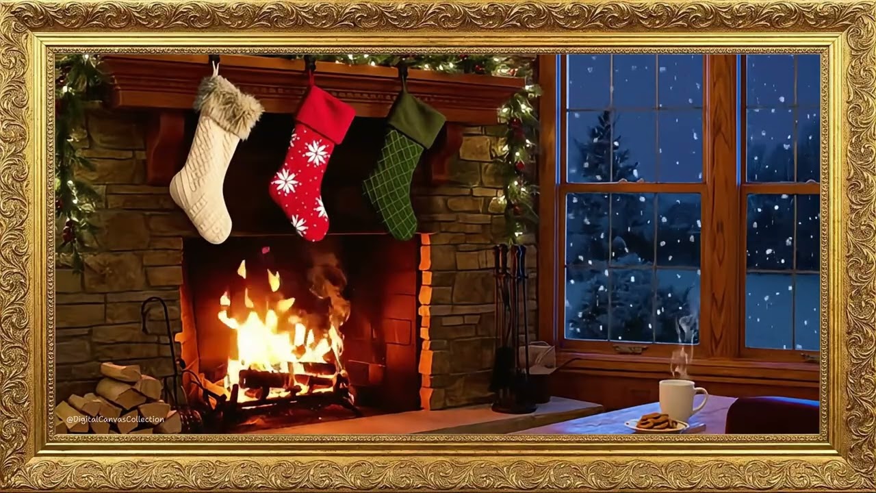 Frame TV Art Holiday Fireplace Ambience | Soothing Christmas Background With Stockings