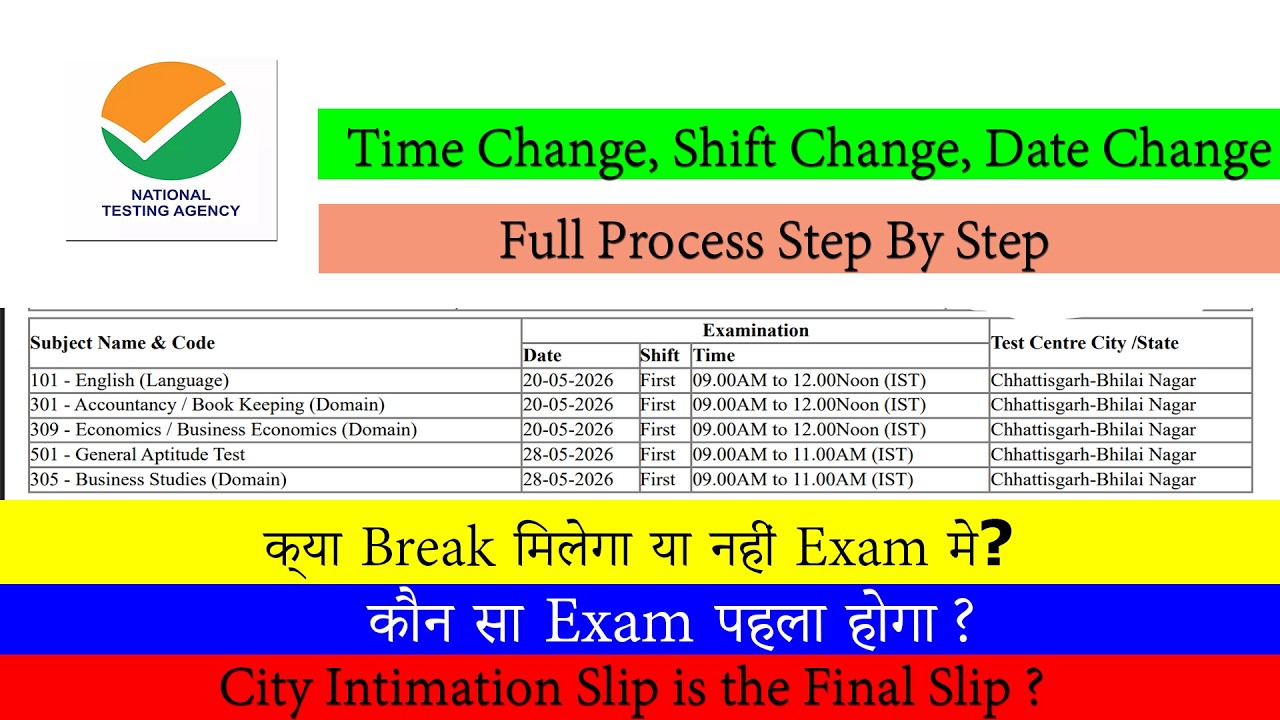CUET UG 2026 City Intimation Slip Timing, Shift, Date Issue Tips | क्या Break Hoga या नहीं Exam मे?